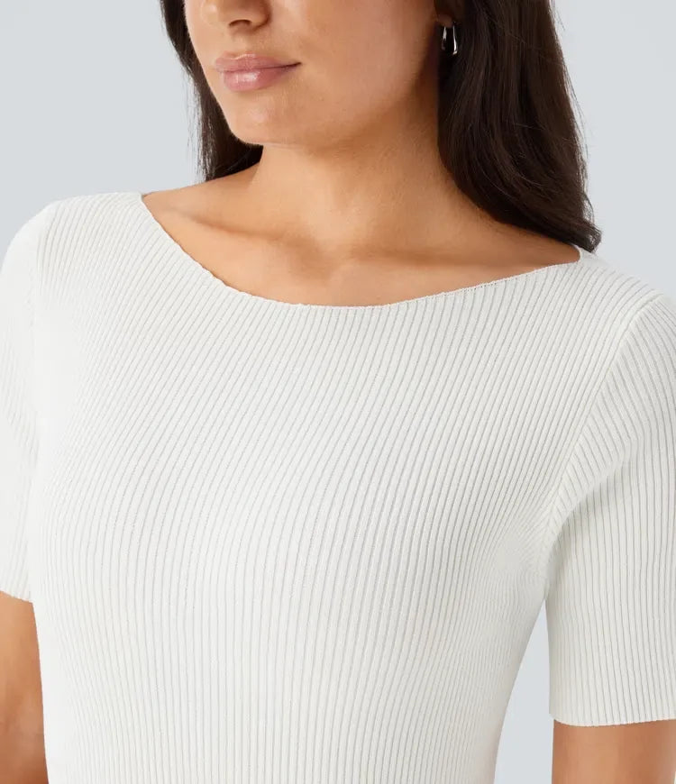 Boat Neck Short Sleeve Slim Work Jumper