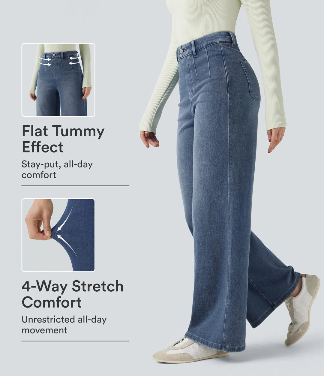 Halara Flex High Waisted Tummy Control Wide Leg Casual Jeans with Pockets