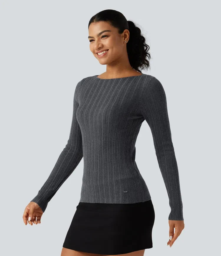 Boat Neck Long Sleeve Casual Jumper