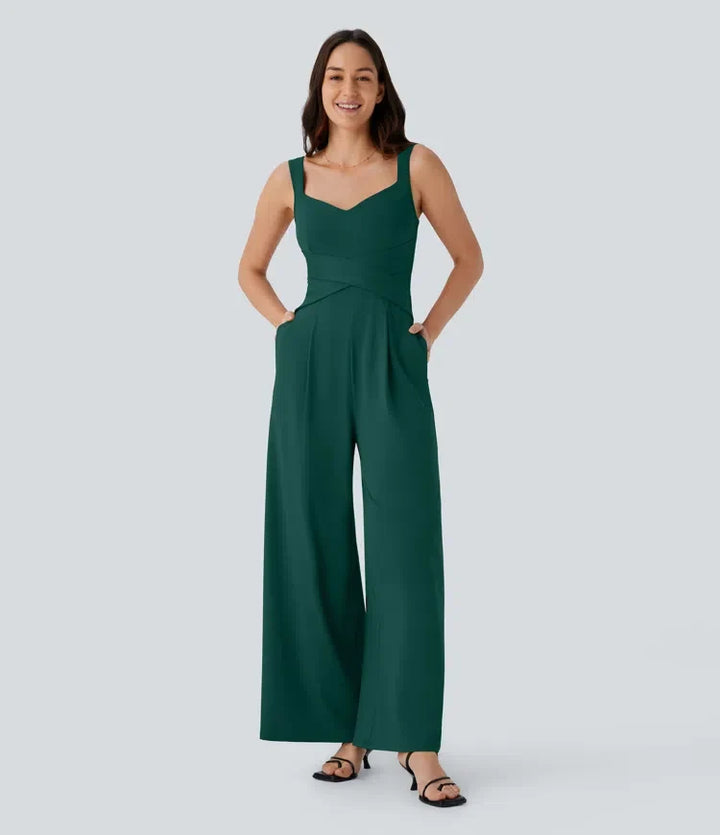 U Back Sleeveless Casual Jumpsuit with Pockets