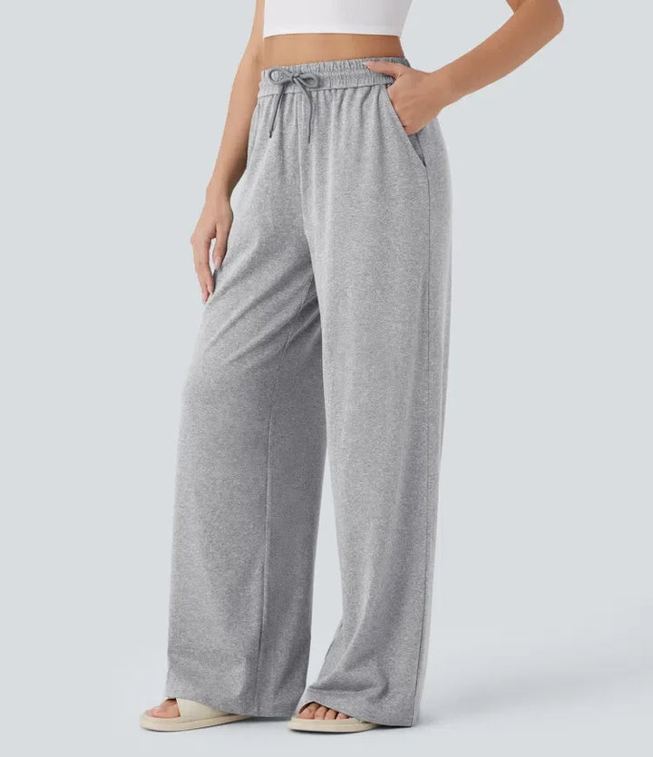 High Waisted Drawstring Pocket Wide Leg Baggy Casual Trousers