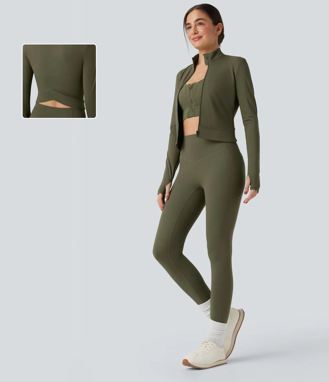 SoftlyZero Plush Stand Collar Long Sleeve Thumb Holes Crossover Back Yoga Jackets