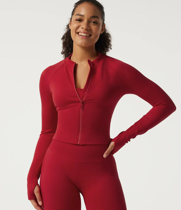 OneForm Seamless Flow Long Sleeve Curved Hem Workout Coat with Thumbholes