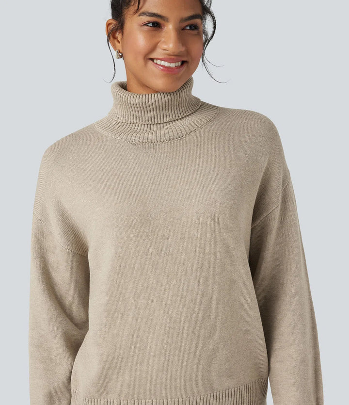 High Neck Long Sleeve Work Wool-Blend Jumper