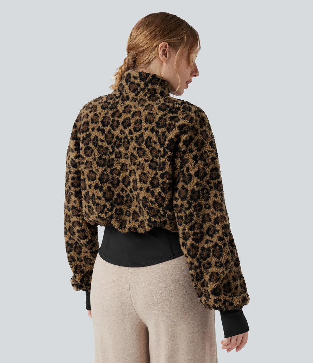 3-in-1 Stand Collar Long Sleeve Thumb Holes Jacket &amp; Drawstring Hem Sherpa Jacket with Pockets