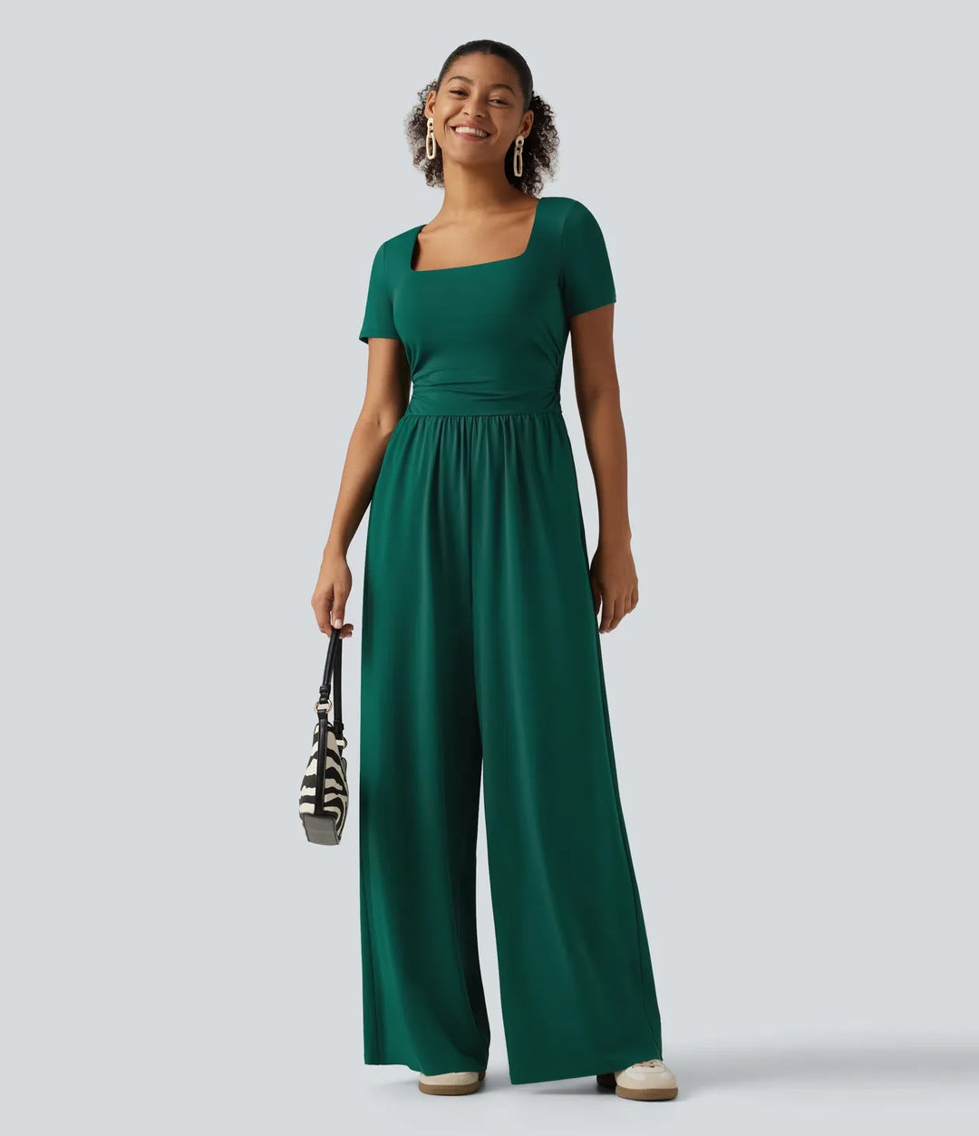 Square Neck Short Sleeve Wide Leg Casual Jumpsuit with Pockets - Easy Peezy Edition