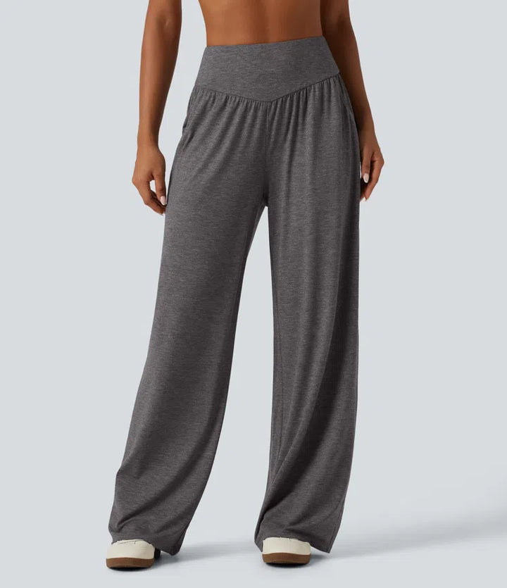 High Waisted Ruched Baggy Yoga Trousers with Pockets