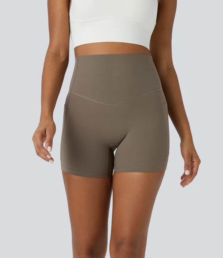 Halara UltraSculpt High Waisted Tummy Control Side Pocket Shaping Training Biker Shorts 5&