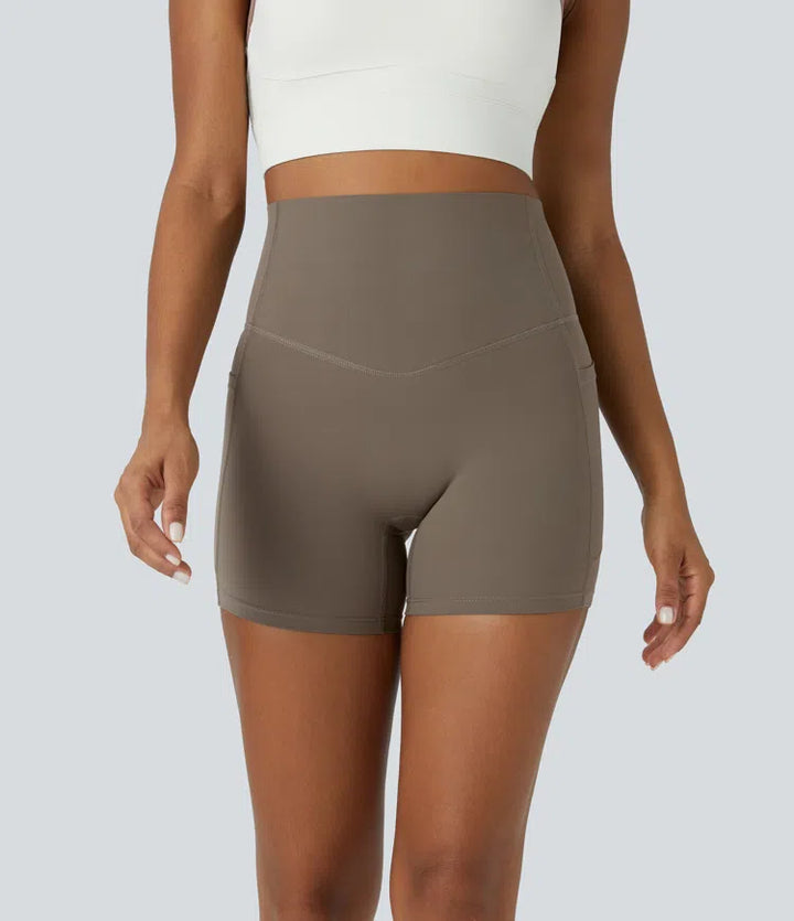 Halara UltraSculpt High Waisted Tummy Control Side Pocket Shaping Training Biker Shorts 5&