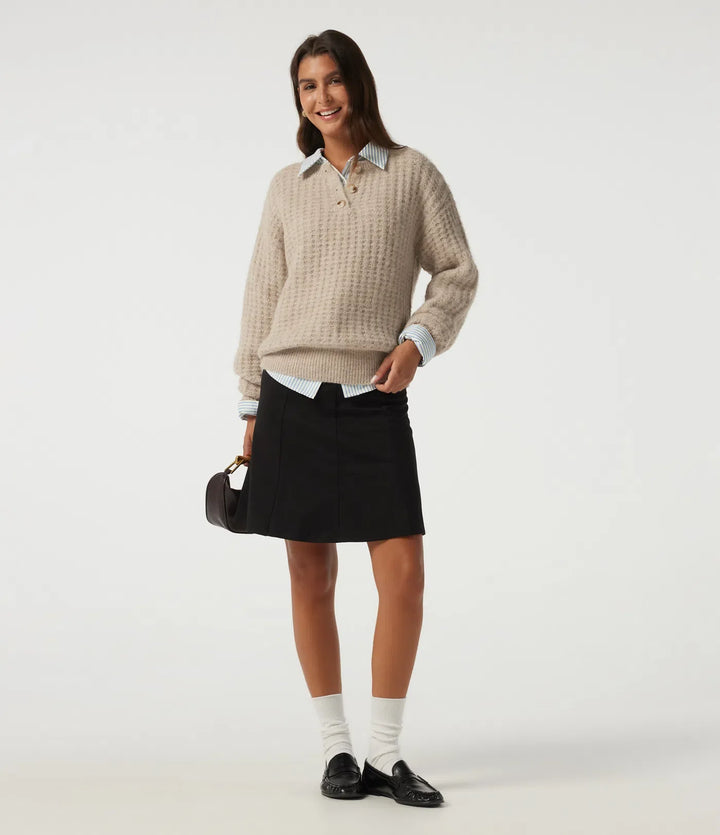 Henley Neck Drop Shoulder Long Sleeve Casual Jumper
