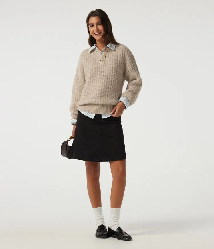 Henley Neck Drop Shoulder Long Sleeve Casual Jumper