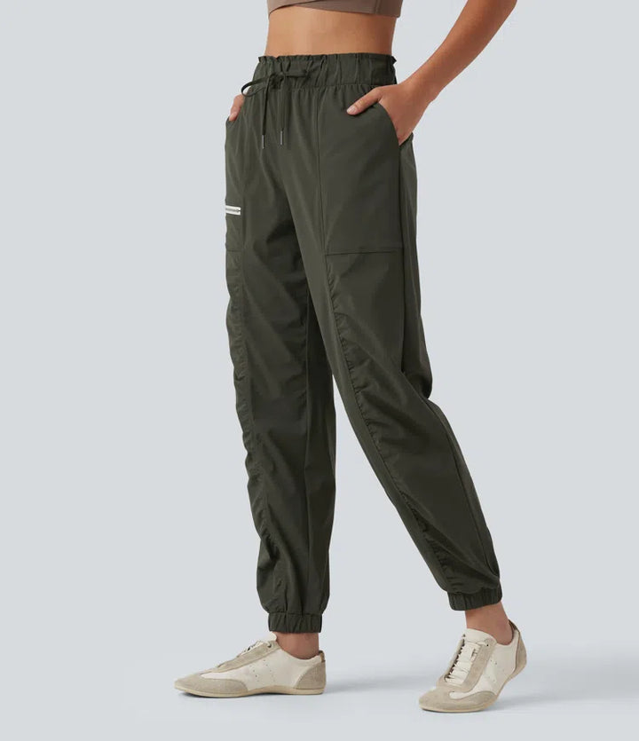 Mid Rise Drawstring Ruched Tapered Quick Dry InstantCool Running Joggers with Pockets-UPF40+