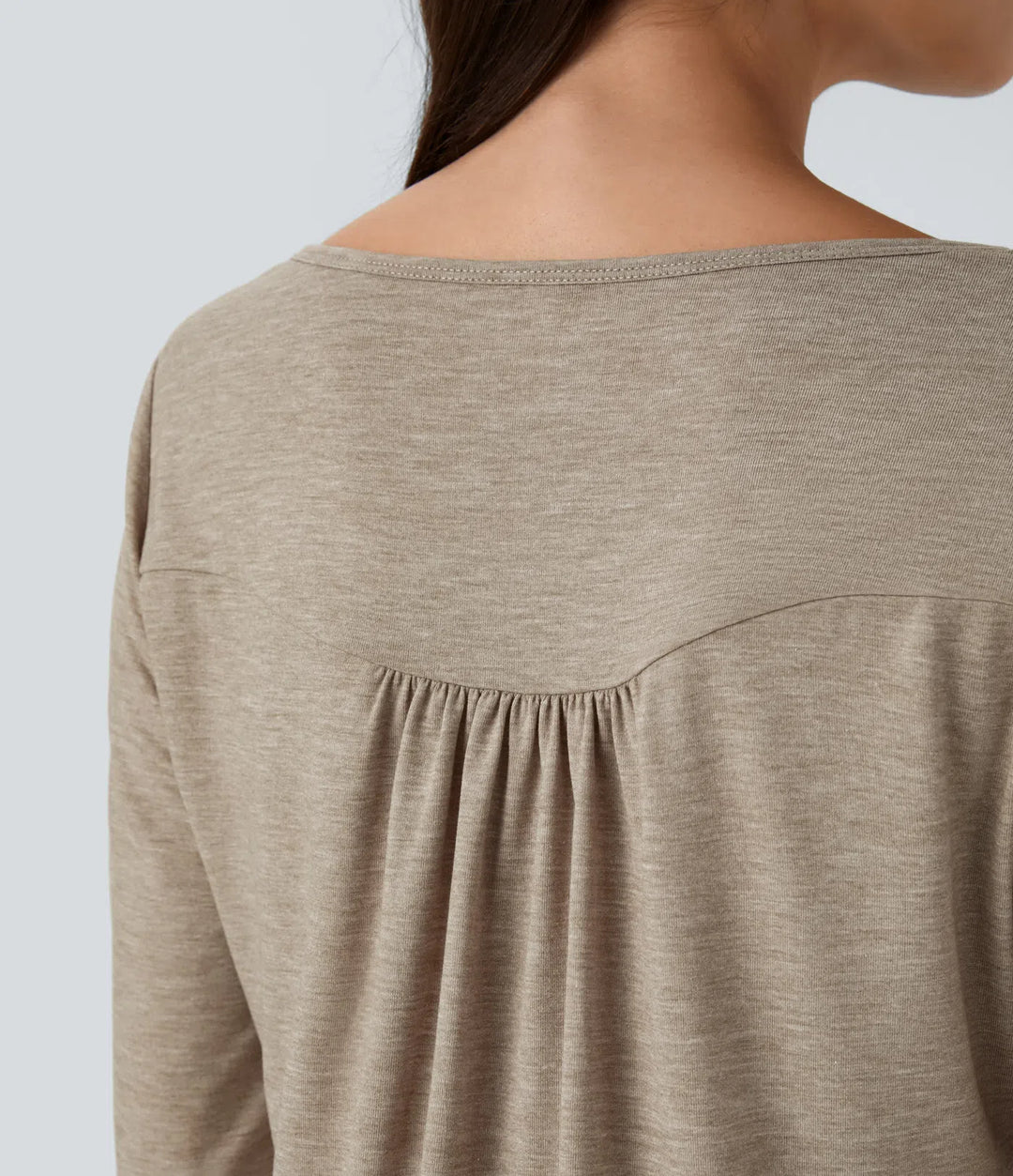 Round Neck Button Long Sleeve Curved Hem Casual Top