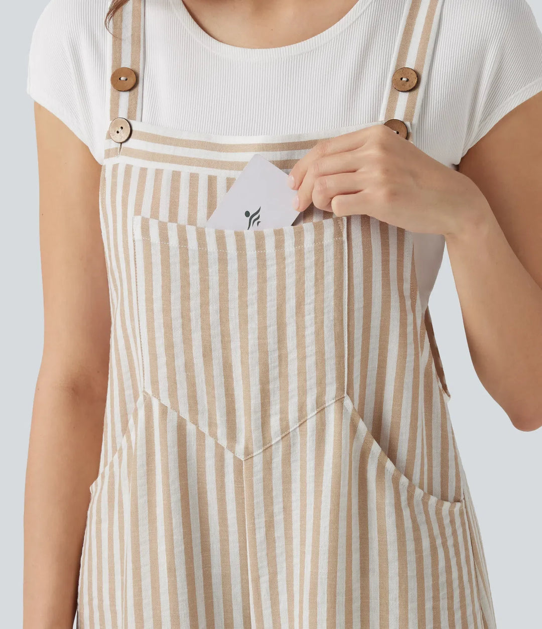 Stripe Casual Linen-Feel Overalls with Pockets