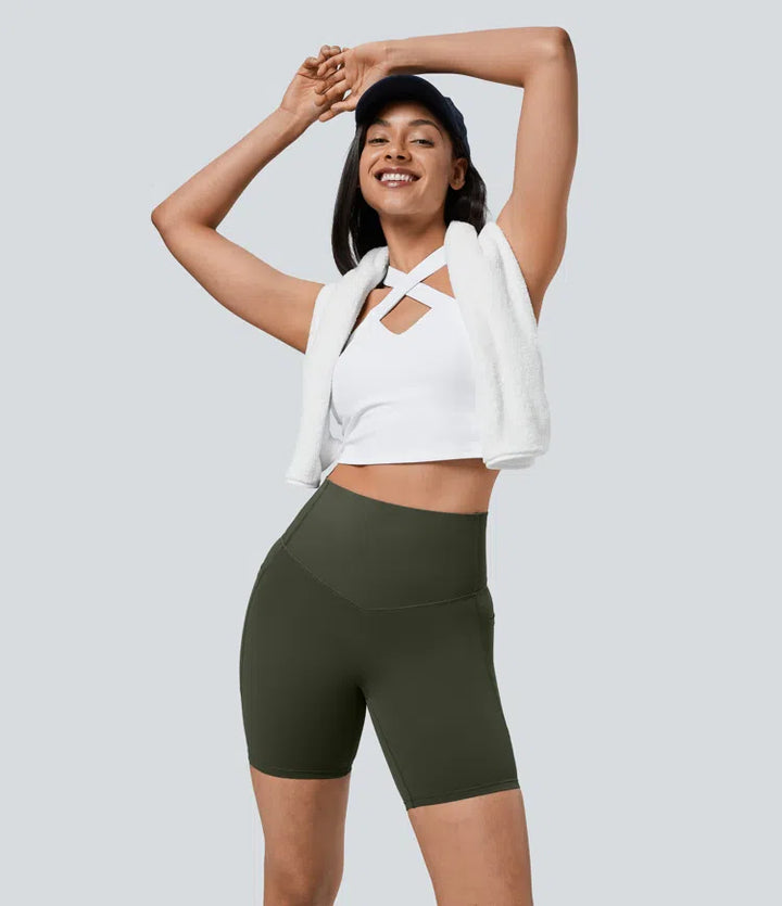 Halara UltraSculpt High Waisted Tummy Control Pocket Shaping Training Biker Shorts 7&