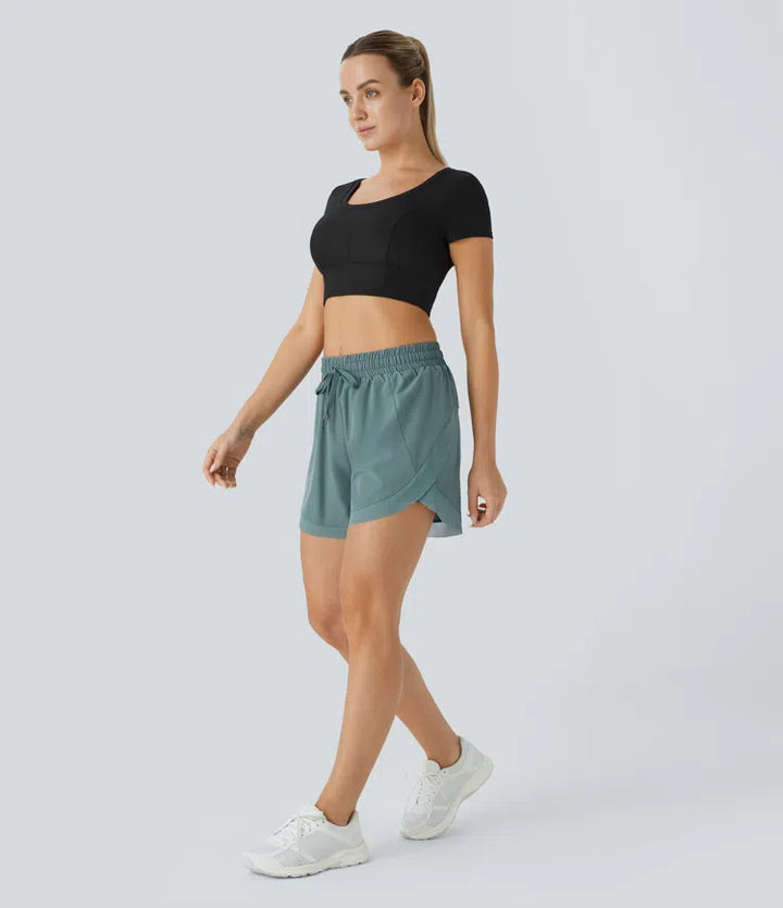 Mid Rise Drawstring Contrast Mesh 2-in-1 Flowy Running Shorts 5&