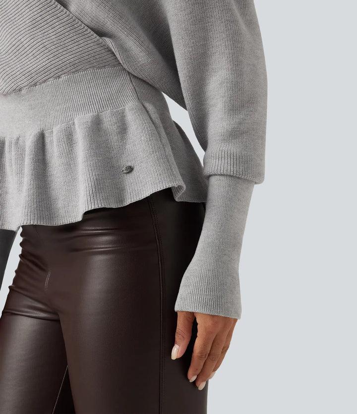V Neck Batwing Long Sleeve Cut Out Casual Jumper