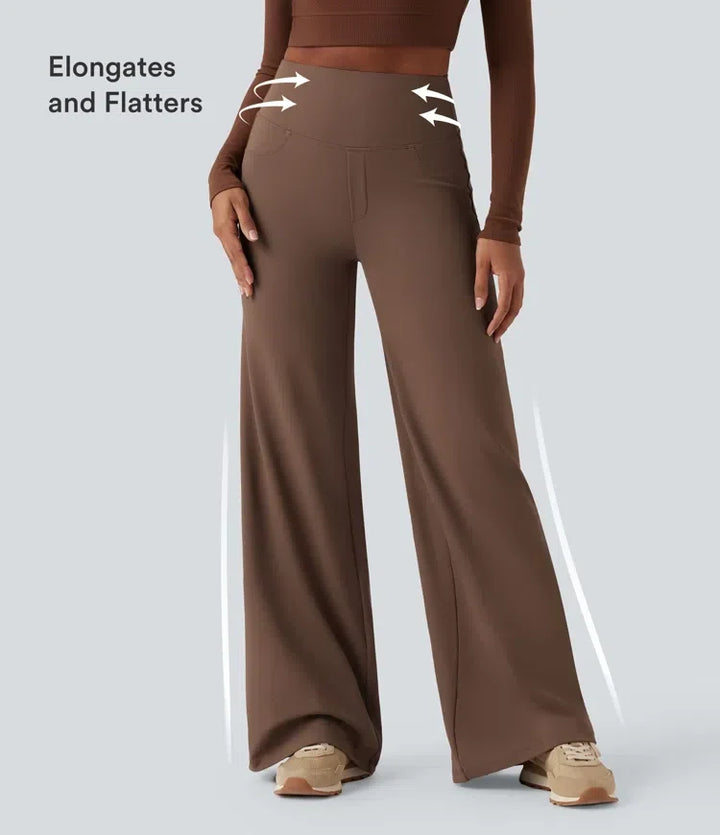DayStretch High Waisted Tummy Control Wide Leg Baggy Yoga Trousers with Pockets