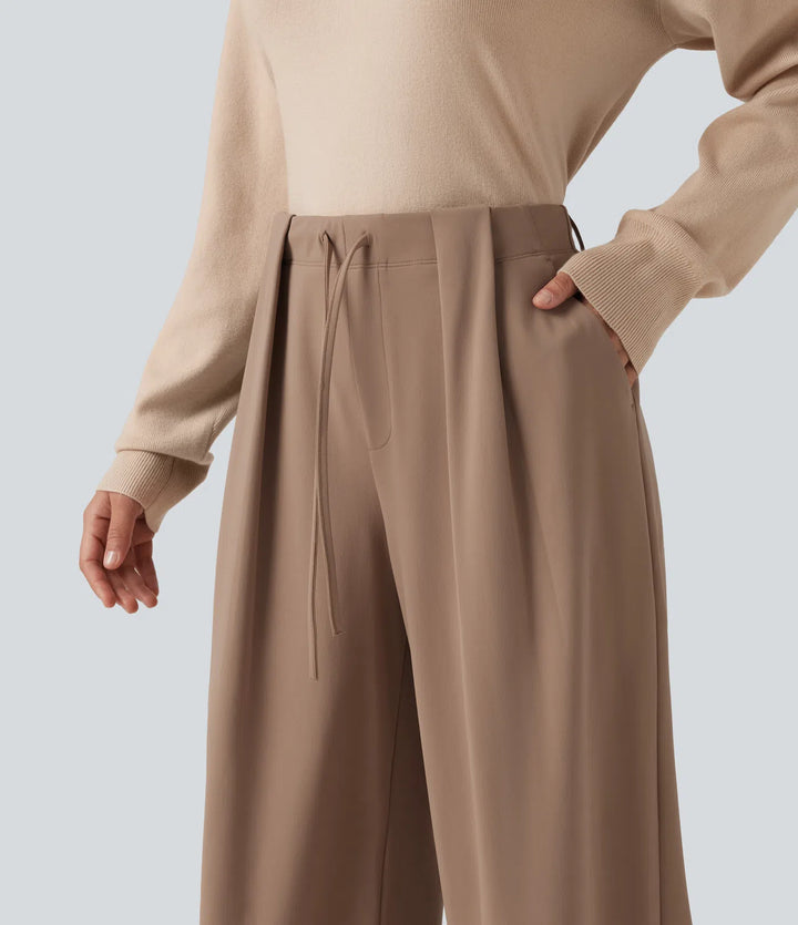 Halara Flex DayStretch Mid Rise Drawstring Wide Leg Work Trousers with Pockets