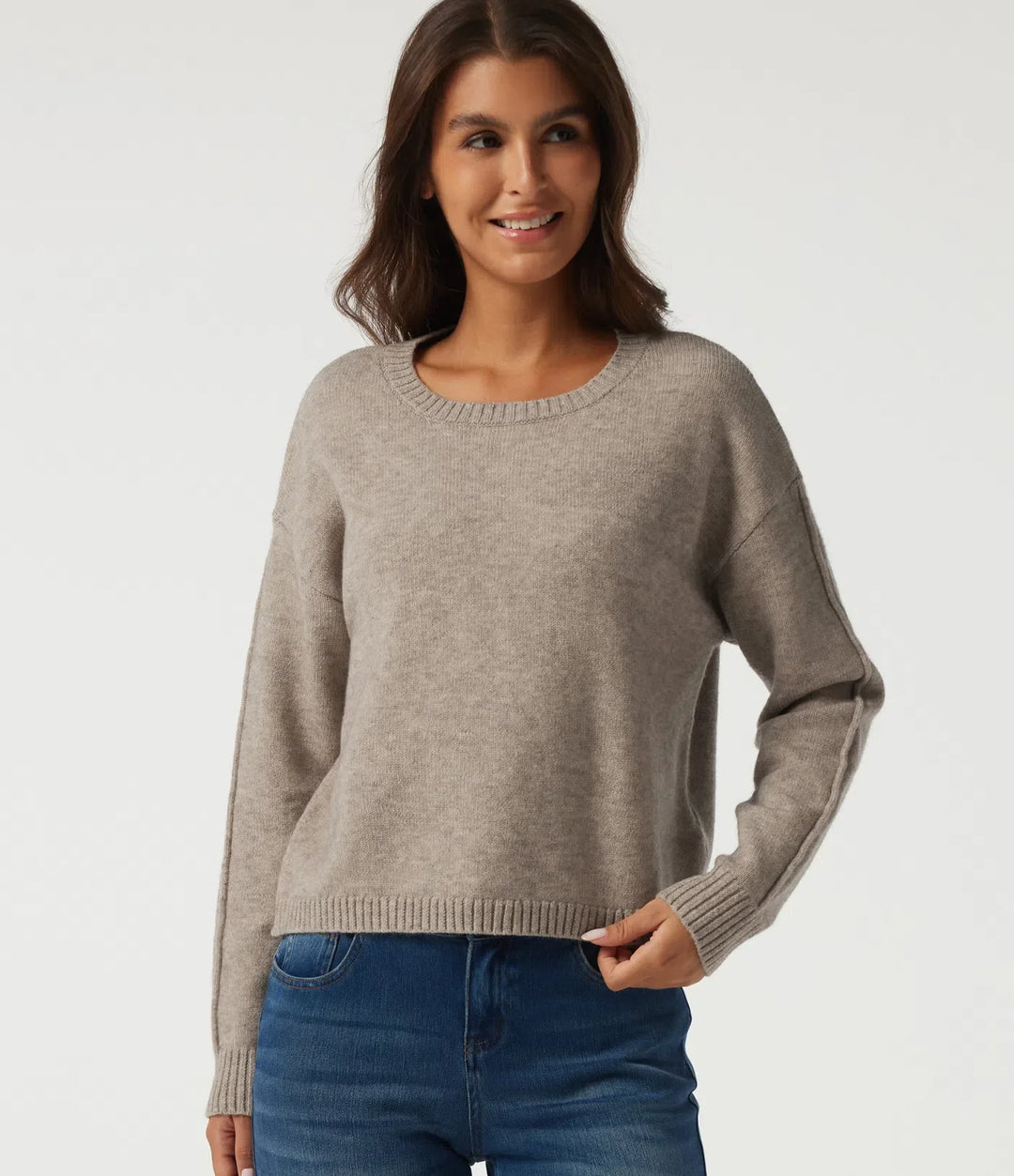 Round Neck Dropped Shoulder Long Sleeve Casual Jumper