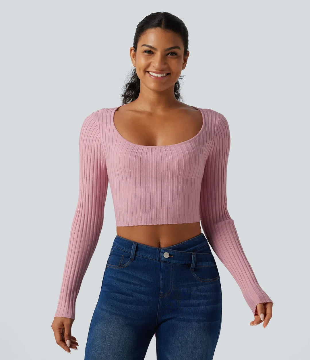Round Neck Long Sleeve Cut Out Tie Back Casual Jumper