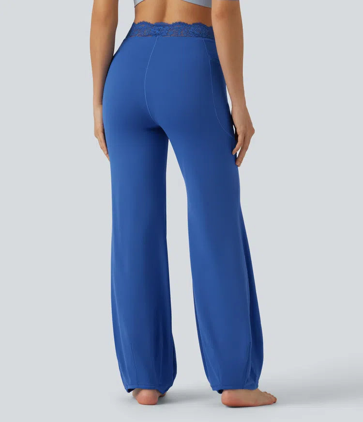 SoftlyZero High Waisted Contrast Lace Dance Balloon Trousers with Pockets