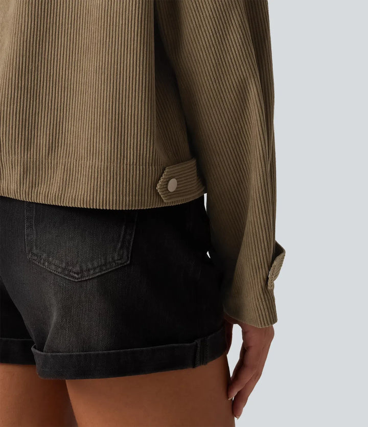Long Sleeve Corduroy Casual Shirt Jacket with Pockets