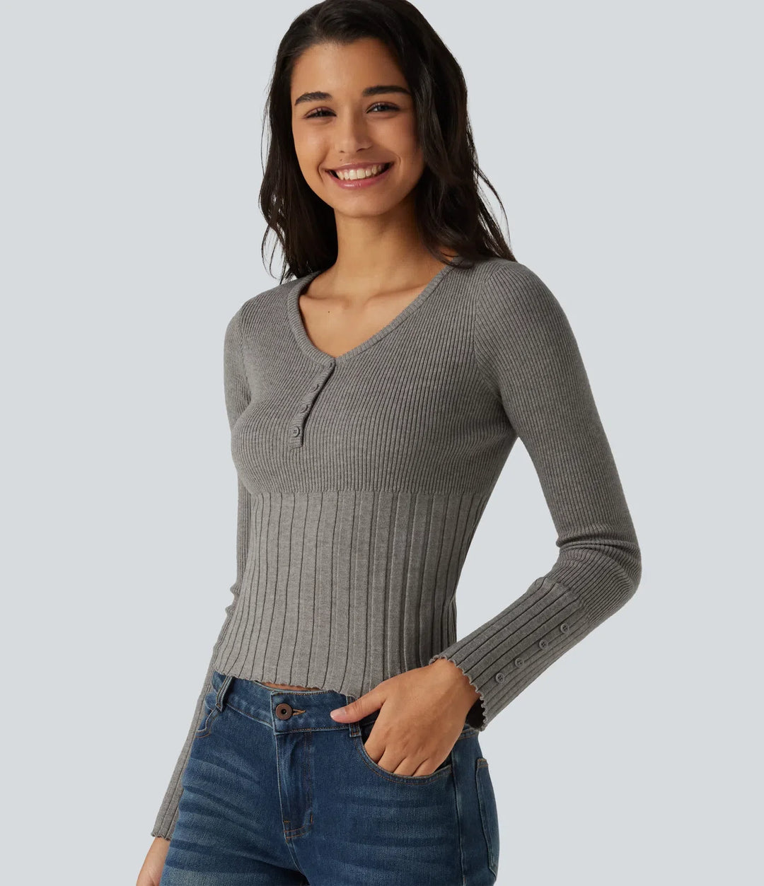 V Neck Long Sleeve Casual Jumper