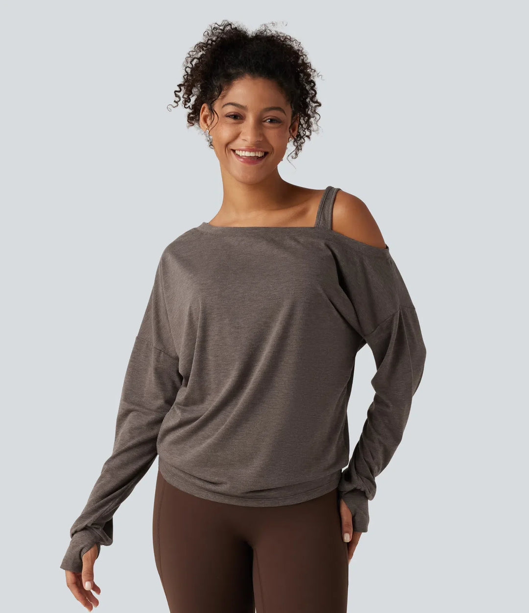One Shoulder Long Sleeve Thumb Hole Yoga Sports Top