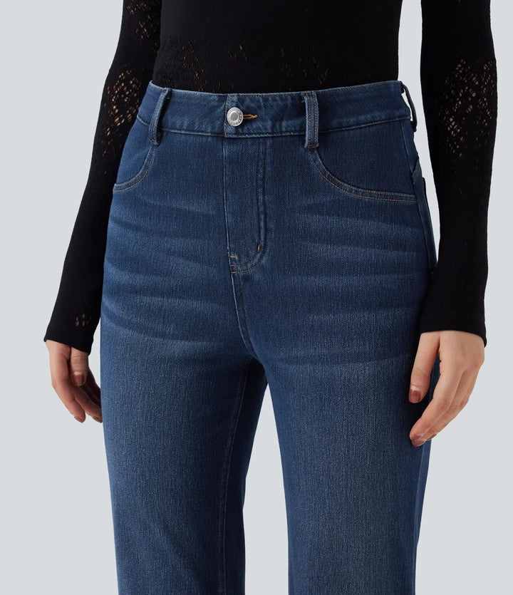 Halara Flex High Waisted Tummy Control Butt Lifting Denim Casual Bootcut Leggings with Pockets