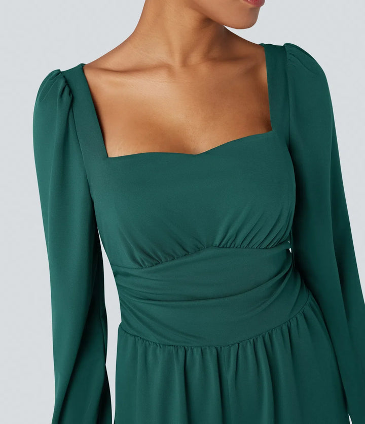 Square Neck Long Sleeve Work Jumpsuit with Pockets-Easy Peezy Edition