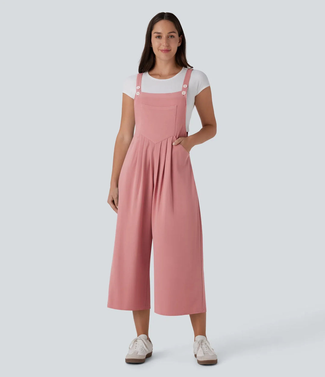 Pockets Capri Waffle Casual Overalls
