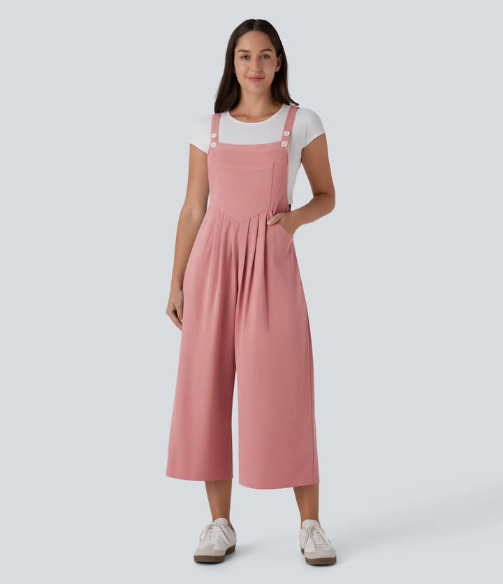 Pockets Capri Waffle Casual Overalls