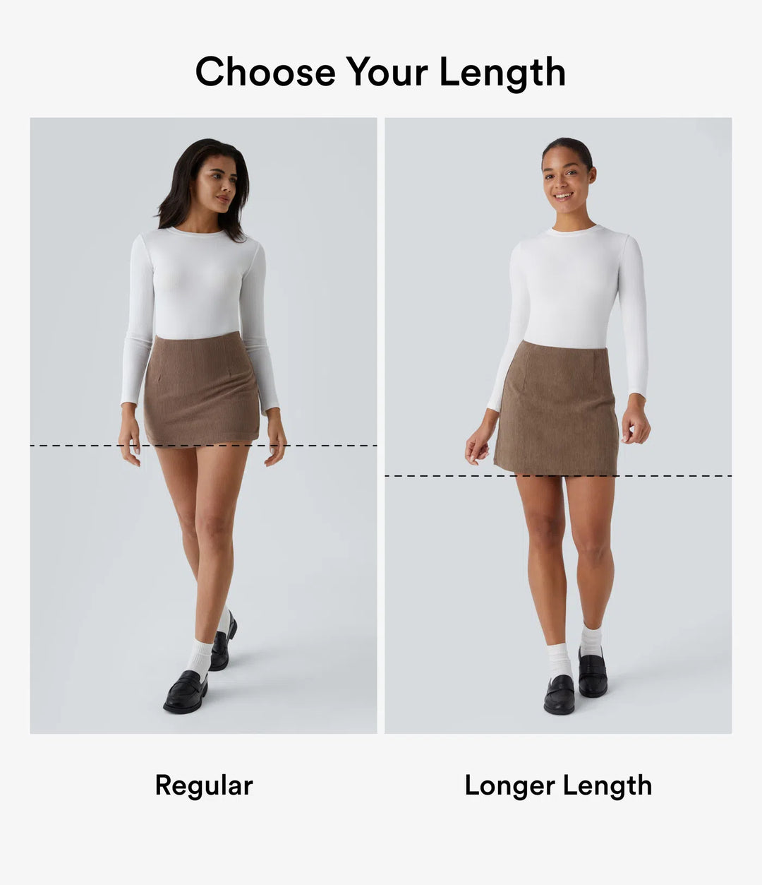 High Waisted Invisible Zipper 2-in-1 A Line Mini Corduroy Casual Skirt-Longer Length