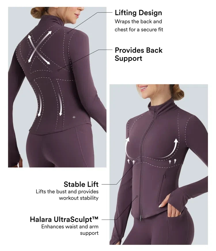 Halara UltraSculpt Mock Neck Push-Up Long Sleeve Thumb Hole Yoga Jacket with Pockets