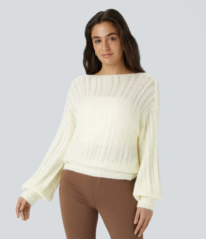 Sheer V Neck Long Sleeve Work Jumper-Front and Back Wearable
