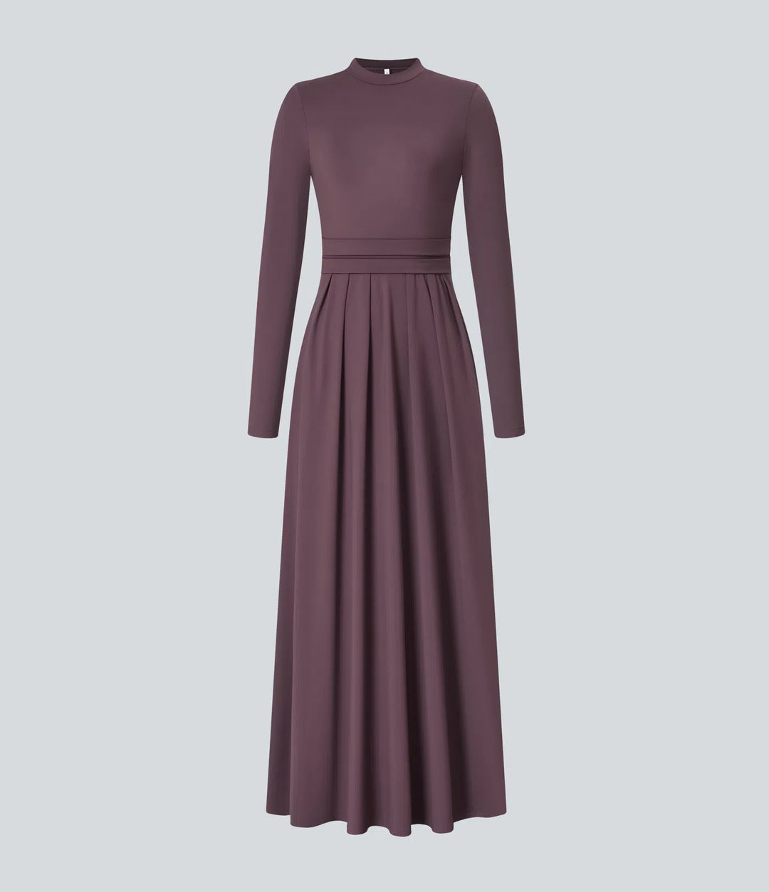 Mock-neck Long Sleeve Pocket Flare Maxi Casual Dress