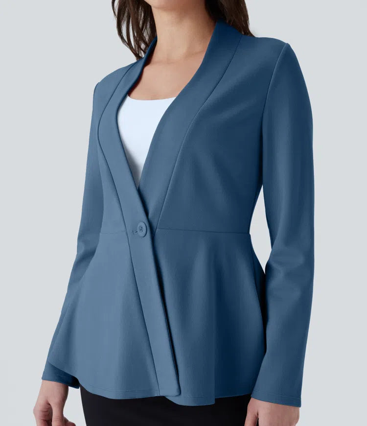 V Neck Single Front Work Peplum Jacket