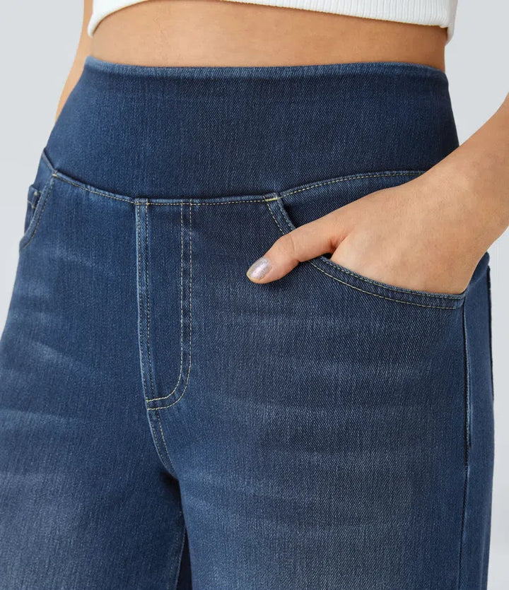 Halara Flex High Waisted Pockets Baggy Wide Leg Washed Casual Jeans