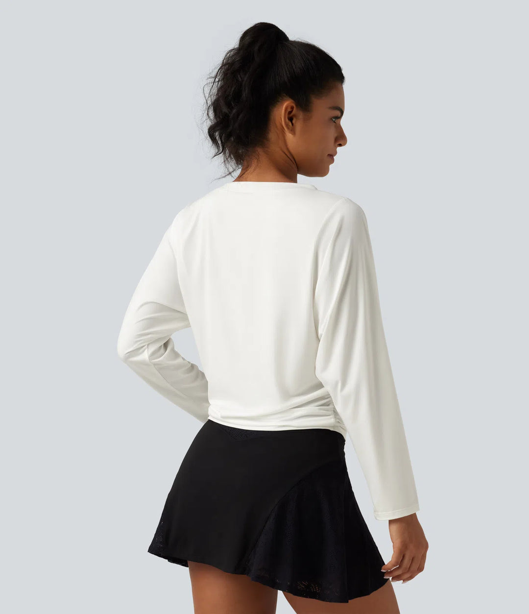 Sweetheart Neck Long Sleeve Ruched Yoga Sports Top