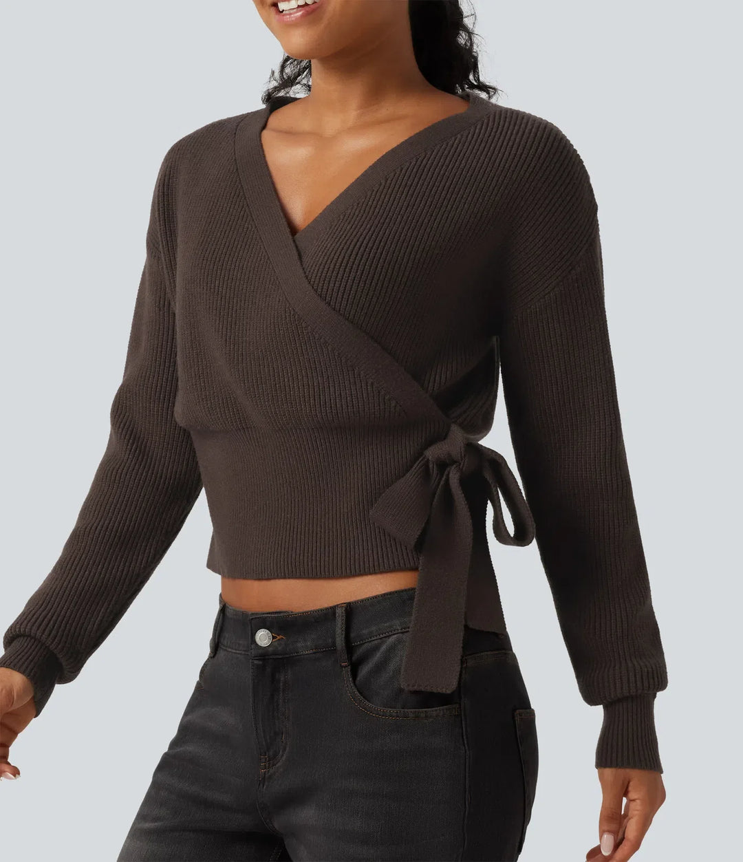 V Neck Long Sleeve Tie Side Work Jumper