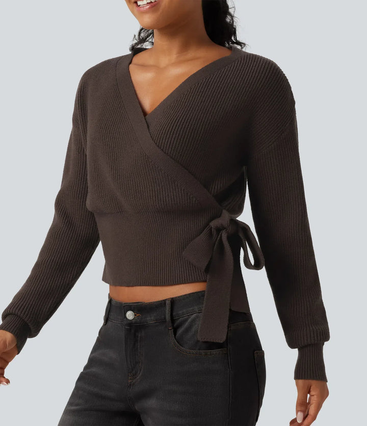 V Neck Long Sleeve Tie Side Work Jumper