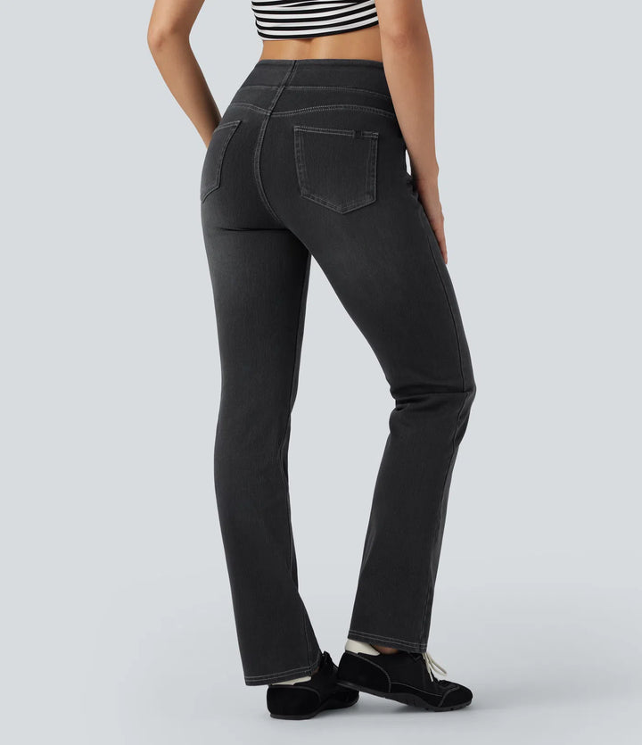 Halara Flex High Waisted Tummy Control Washed Casual Bootcut Jeans with Pockets