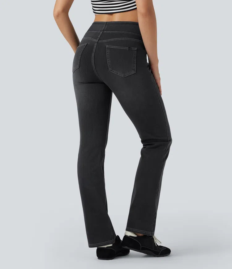 Halara Flex High Waisted Tummy Control Washed Casual Bootcut Jeans with Pockets
