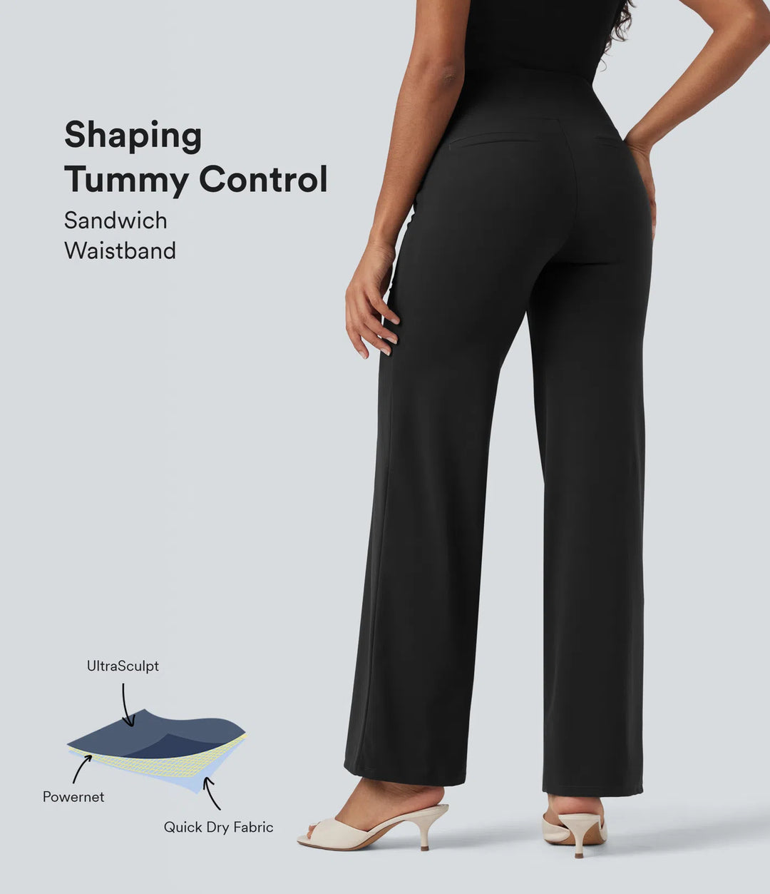 Halara UltraSculpt High Waisted Tummy Control Straight Leg Work Trousers with Pockets