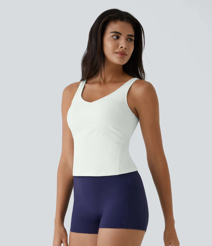Softlyzero Plush Padded V Neck Plain Tank Vest Top
