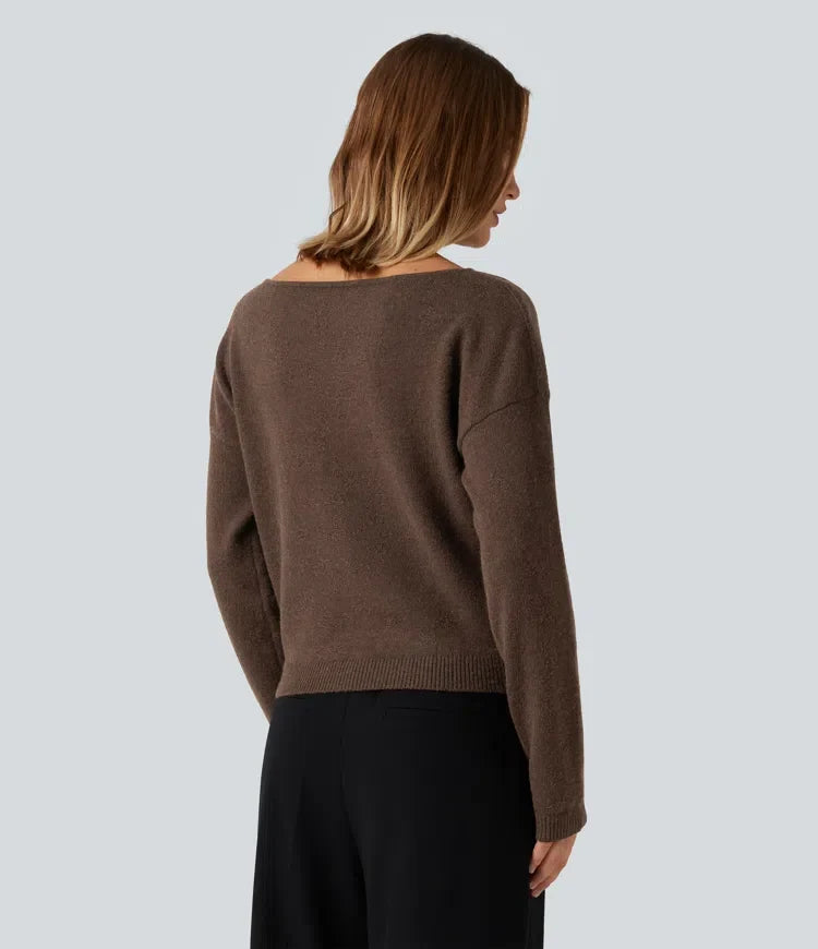 Boat Neck Long Sleeve Casual Jumper
