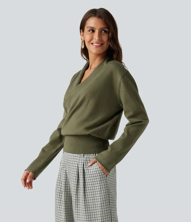 V Neck Long Sleeve Casual Jumper