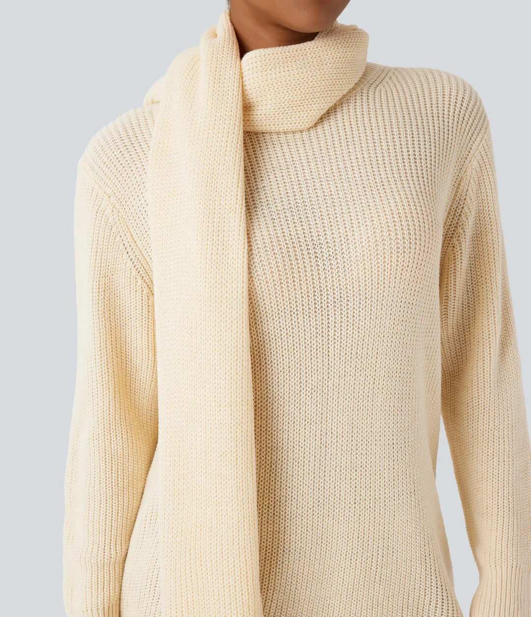 Round Neck Long Sleeve Work Jumper with Scarf