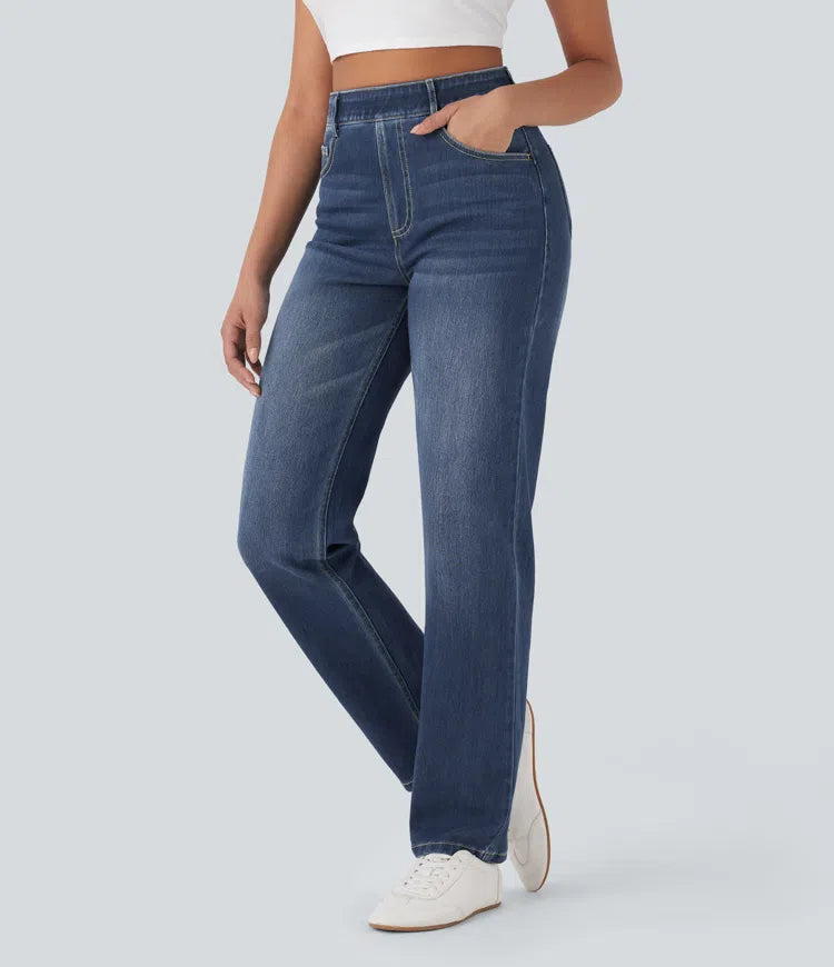 Halara Flex High Waisted Tummy Control Pockets Straight Leg Washed Casual Jeans